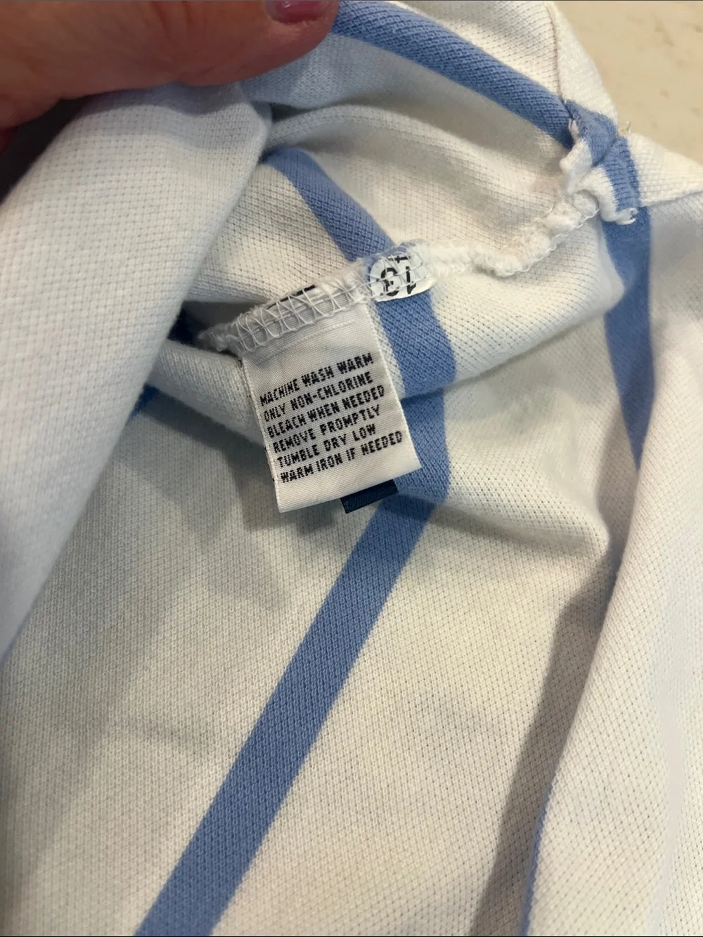 Polo by Ralph Lauren White Polo with Light Blue Stripes and Orange Logo